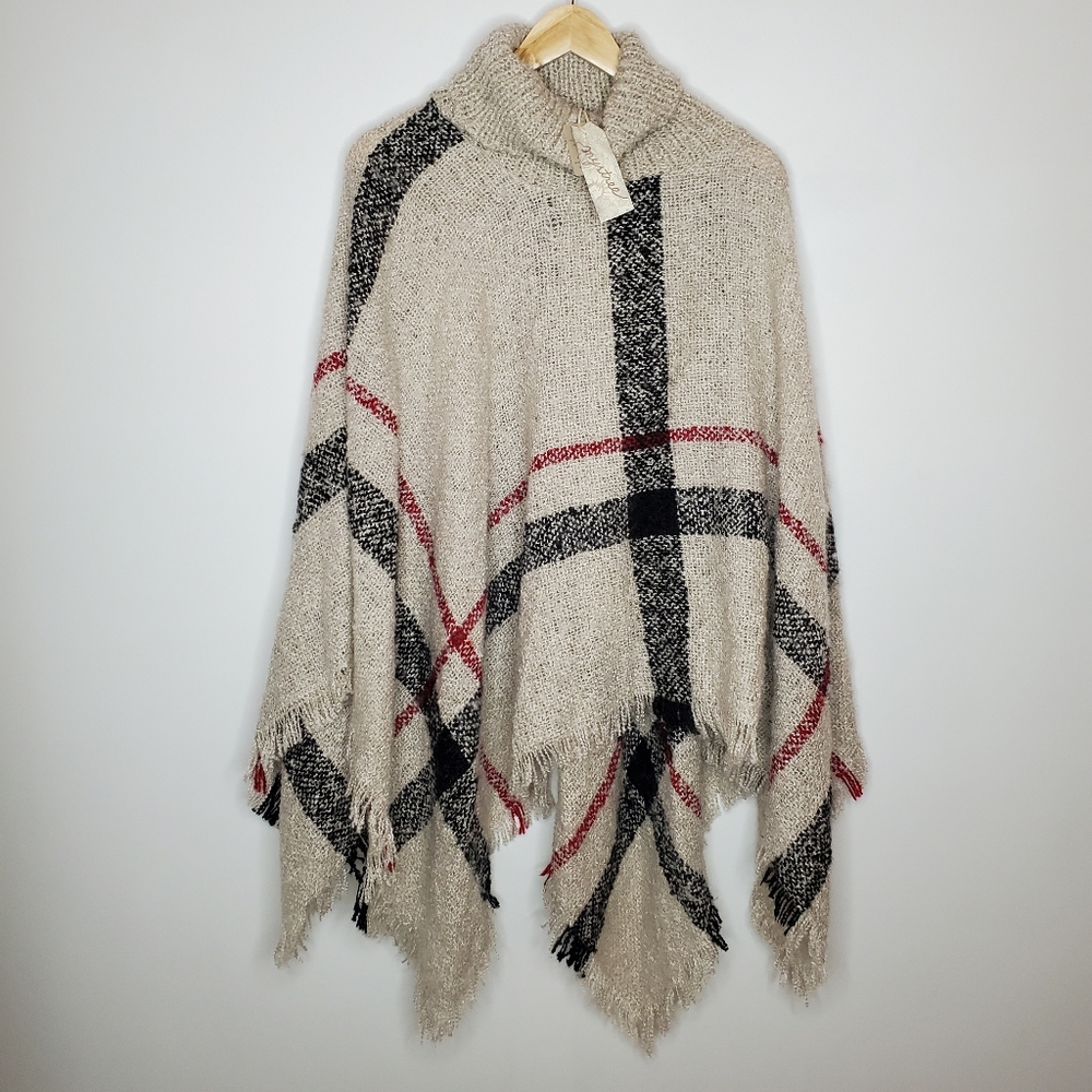 Mystee plaid poncho One Size - Picture 1 of 2
